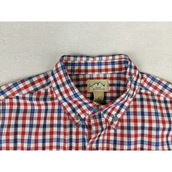 BLUE MOUNTAIN - MEN'S BLUE & RED PLAID SHORT SLEEVE BUTTON-UP SHIRT - SIZE M - Picture 4 of 7